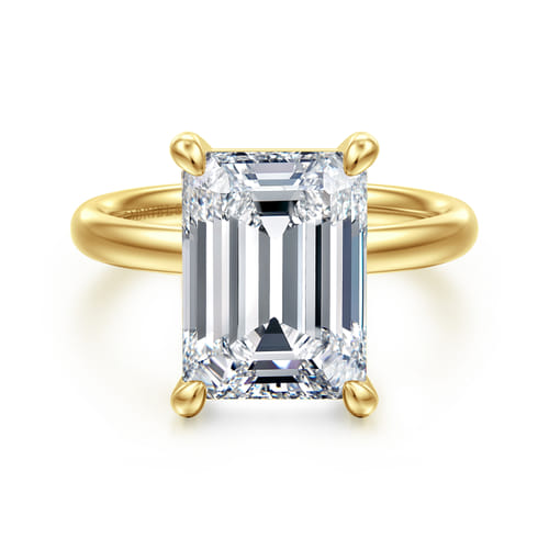 14K Yellow Gold Emerald Cut Solitaire Diamond Engagement Ring