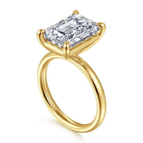 14K Yellow Gold Emerald Cut Solitaire Diamond Engagement Ring