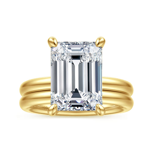 14K Yellow Gold Emerald Cut Solitaire Diamond Engagement Ring