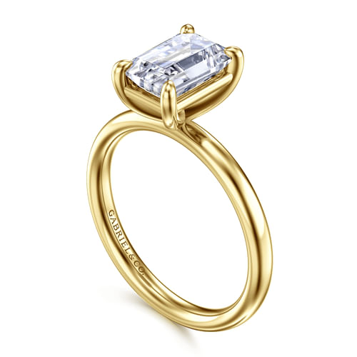 14K Yellow Gold Emerald Cut Solitaire Diamond Engagement Ring