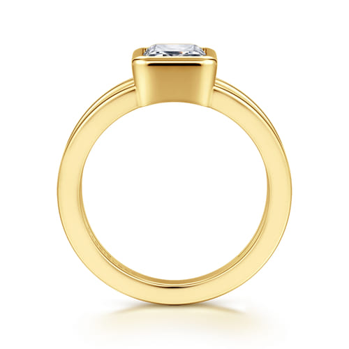14K Yellow Gold Emerald Cut Split Shank Bezel Solitaire Diamond Engagement Ring