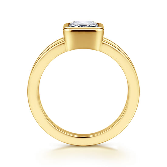14K Yellow Gold Emerald Cut Split Shank Bezel Solitaire Diamond Engagement Ring angle 2