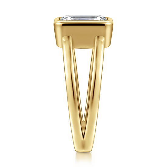 14K Yellow Gold Emerald Cut Split Shank Bezel Solitaire Diamond Engagement Ring angle 5