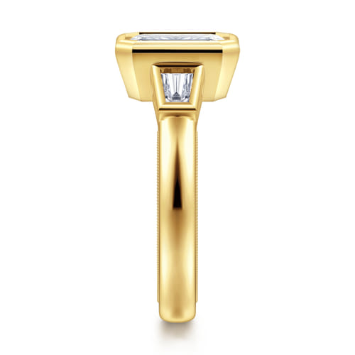 14K Yellow Gold Emerald Cut Three Stone Bezel Set Diamond Engagement Ring 14K Yellow Gold Emerald Cut Three Stone Bezel Set Diamond Engagement Ring