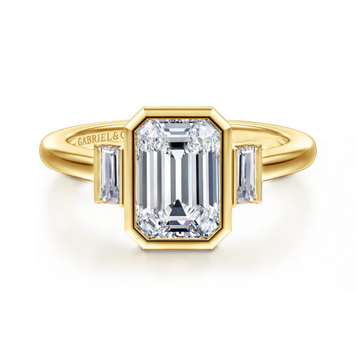 14K Yellow Gold Emerald Cut Three Stone Bezel Set Diamond Engagement Ring 14K Yellow Gold Emerald Cut Three Stone Bezel Set Diamond Engagement Ring