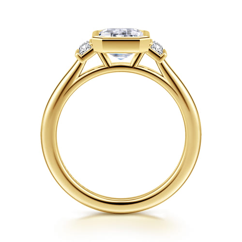 14K Yellow Gold Emerald Cut Three Stone Bezel Set Diamond Engagement Ring 14K Yellow Gold Emerald Cut Three Stone Bezel Set Diamond Engagement Ring