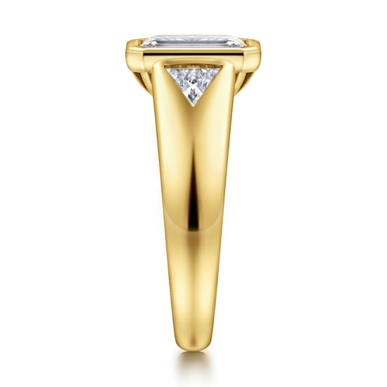 14K Yellow Gold Emerald Cut Three Stone Bezel Set Diamond Engagement Ring angle 5