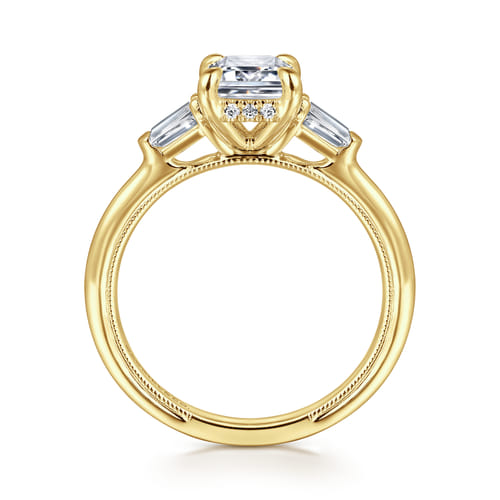 14K Yellow Gold Emerald Cut Three Stone Diamond Engagement Ring