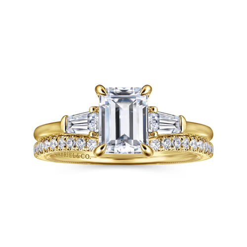 14K Yellow Gold Emerald Cut Three Stone Diamond Engagement Ring