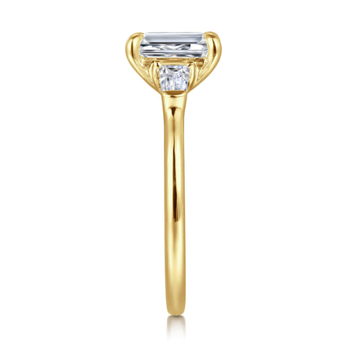 14K Yellow Gold Emerald Cut Three Stone Diamond Engagement Ring