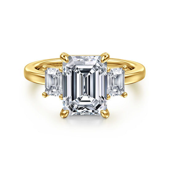 Gabriel - 14K Yellow Gold Emerald Cut Three Stone Diamond Engagement Ring