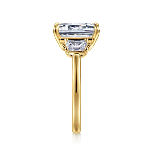 14K Yellow Gold Emerald Cut Three Stone Diamond Engagement Ring