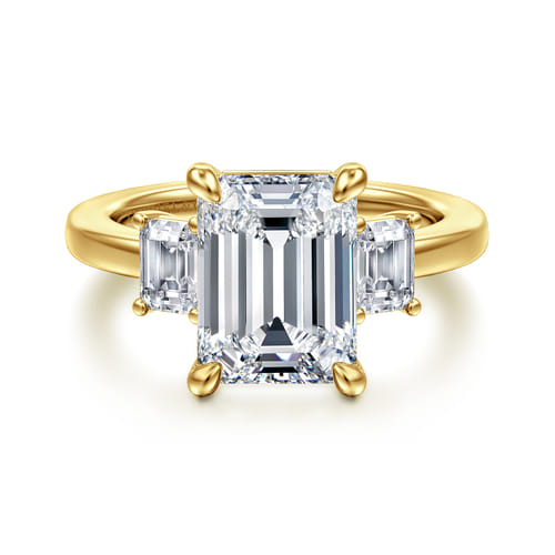 14K Yellow Gold Emerald Cut Three Stone Diamond Engagement Ring