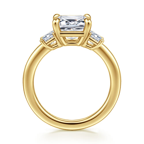 14K Yellow Gold Emerald Cut Three Stone Diamond Engagement Ring
