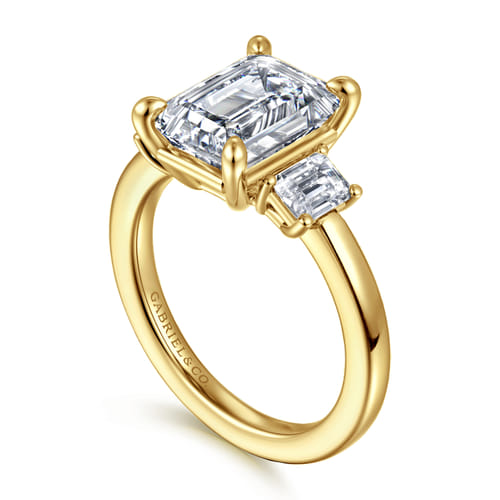 14K Yellow Gold Emerald Cut Three Stone Diamond Engagement Ring