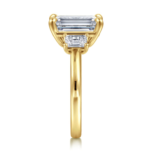 14K Yellow Gold Emerald Cut Three Stone Diamond Engagement Ring