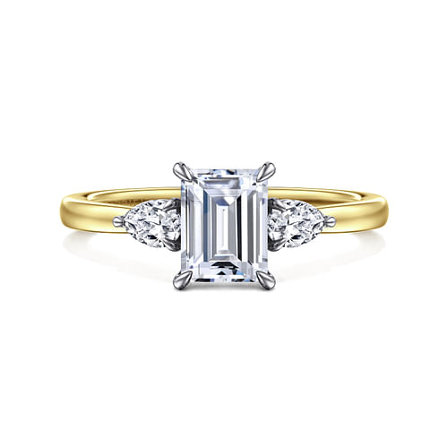 14K Yellow Gold Emerald Cut Three Stone Diamond Engagement Ring