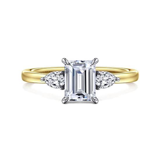 Gabriel - 14K Yellow Gold Emerald Cut Three Stone Diamond Engagement Ring