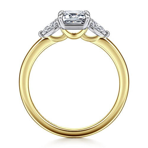 14K Yellow Gold Emerald Cut Three Stone Diamond Engagement Ring