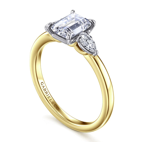 14K Yellow Gold Emerald Cut Three Stone Diamond Engagement Ring