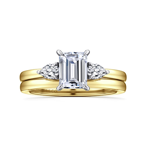 14K Yellow Gold Emerald Cut Three Stone Diamond Engagement Ring