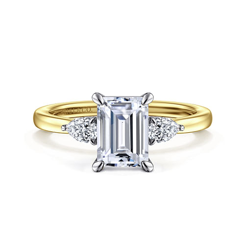 14K Yellow Gold Emerald Cut Three Stone Diamond Engagement Ring