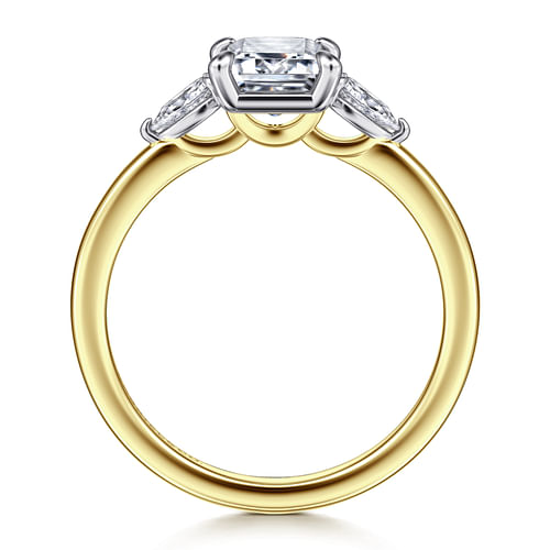 14K Yellow Gold Emerald Cut Three Stone Diamond Engagement Ring