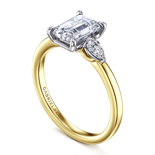 14K Yellow Gold Emerald Cut Three Stone Diamond Engagement Ring