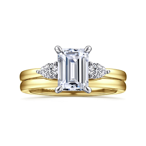 14K Yellow Gold Emerald Cut Three Stone Diamond Engagement Ring