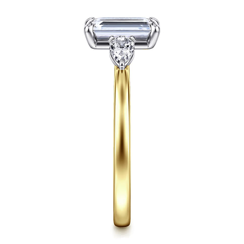14K Yellow Gold Emerald Cut Three Stone Diamond Engagement Ring