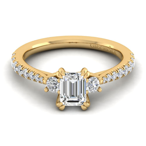 14K Yellow Gold Emerald Cut Three Stone Diamond Engagement Ring
