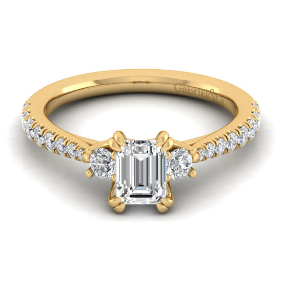 Gabriel - 14K Yellow Gold Emerald Cut Three Stone Diamond Engagement Ring