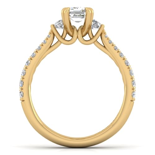 14K Yellow Gold Emerald Cut Three Stone Diamond Engagement Ring