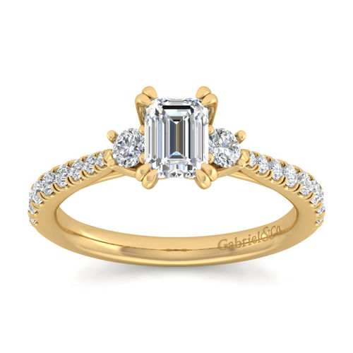 14K Yellow Gold Emerald Cut Three Stone Diamond Engagement Ring