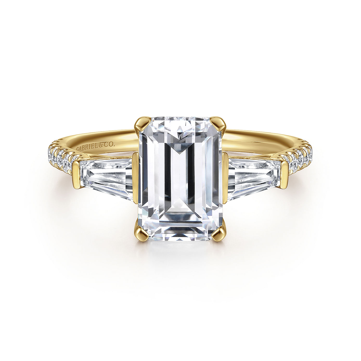 Gabriel - 14K Yellow Gold Emerald Cut Three Stone Diamond Engagement Ring