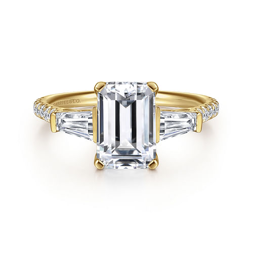 14K Yellow Gold Emerald Cut Three Stone Diamond Engagement Ring