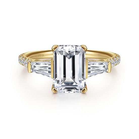 Gabriel - 14K Yellow Gold Emerald Cut Three Stone Diamond Engagement Ring