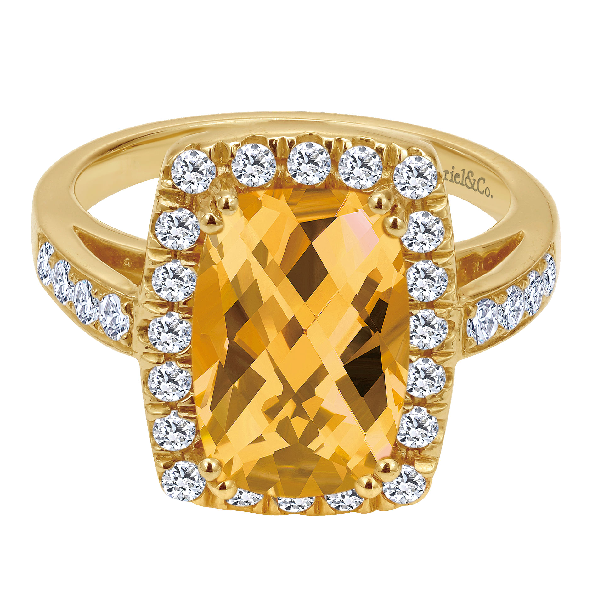 14K Yellow Gold Emerald Halo Citrine and Diamond Ring