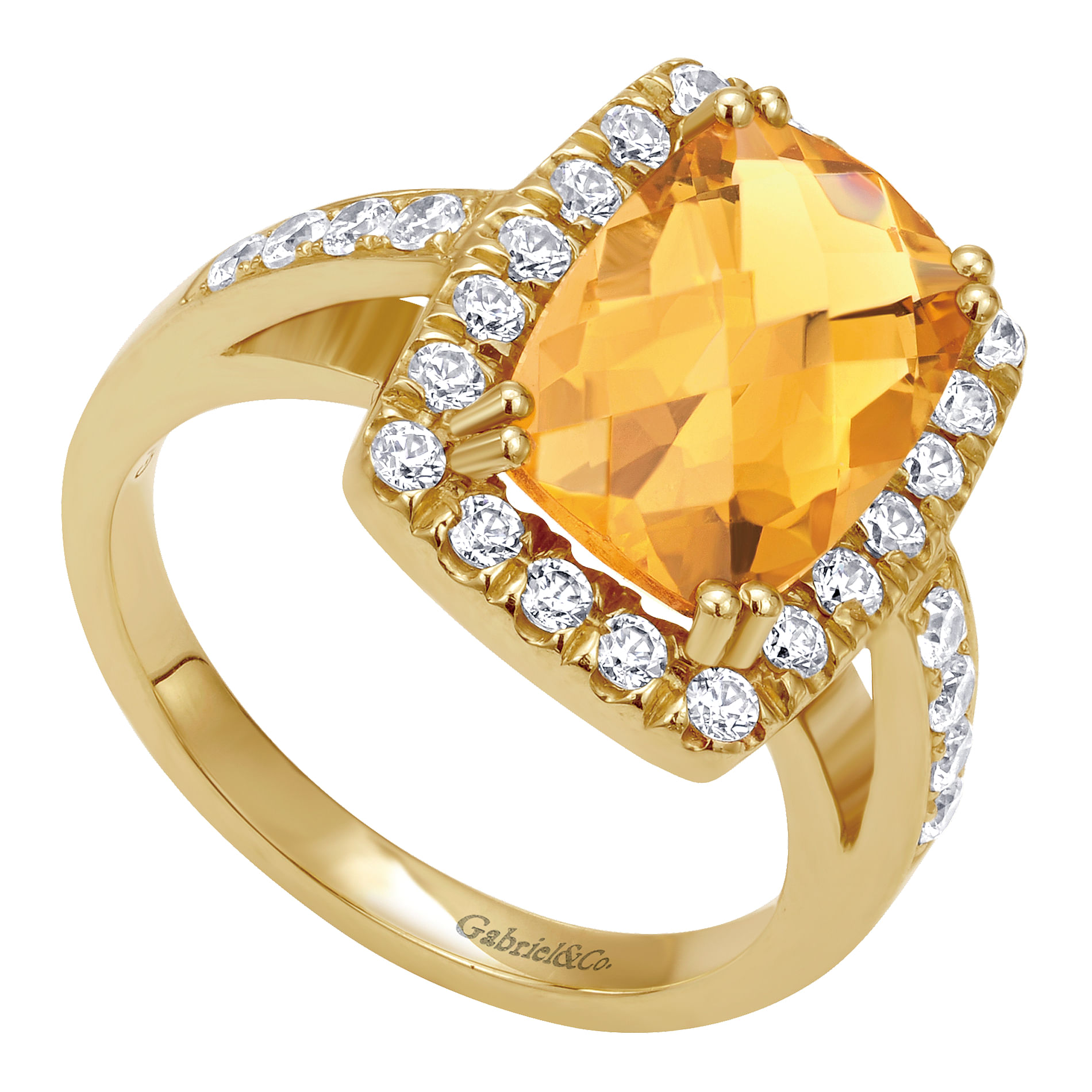 14K Yellow Gold Emerald Halo Citrine and Diamond Ring