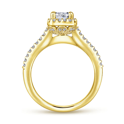 14K Yellow Gold Emerald Halo Diamond Engagement Ring