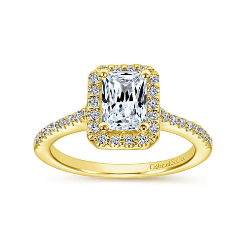 14K Yellow Gold Emerald Halo Diamond Engagement Ring