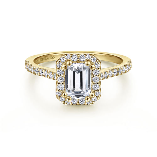 14K Yellow Gold Emerald Halo Diamond Engagement Ring