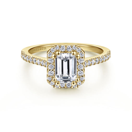 Gabriel - 14K Yellow Gold Emerald Halo Diamond Engagement Ring