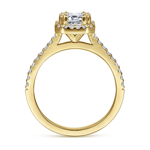 14K Yellow Gold Emerald Halo Diamond Engagement Ring