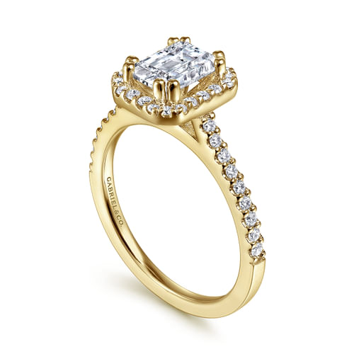 14K Yellow Gold Emerald Halo Diamond Engagement Ring