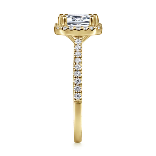 14K Yellow Gold Emerald Halo Diamond Engagement Ring