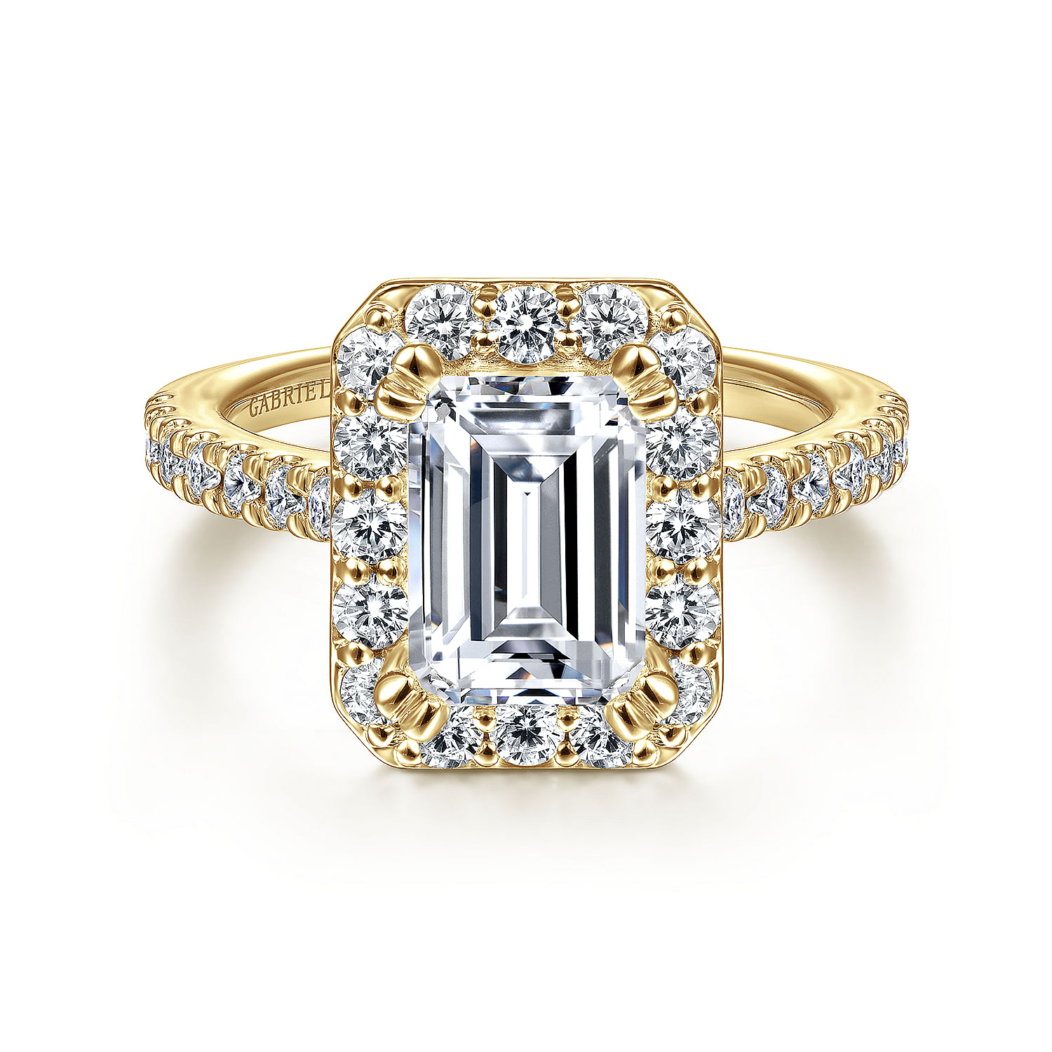 Gabriel - 14K Yellow Gold Emerald Halo Diamond Engagement Ring