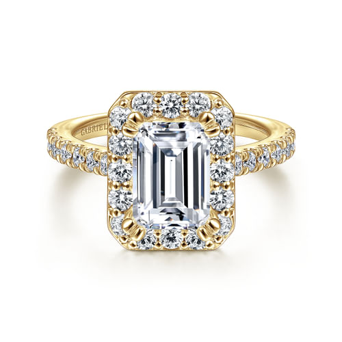 14K Yellow Gold Emerald Halo Diamond Engagement Ring