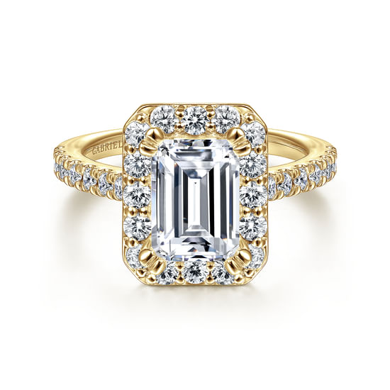 Gabriel - 14K Yellow Gold Emerald Halo Diamond Engagement Ring