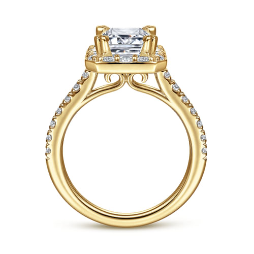 14K Yellow Gold Emerald Halo Diamond Engagement Ring
